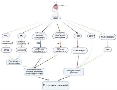 The mechanism and effect of repetitive transcranial magnetic stimulation for post-stroke pain